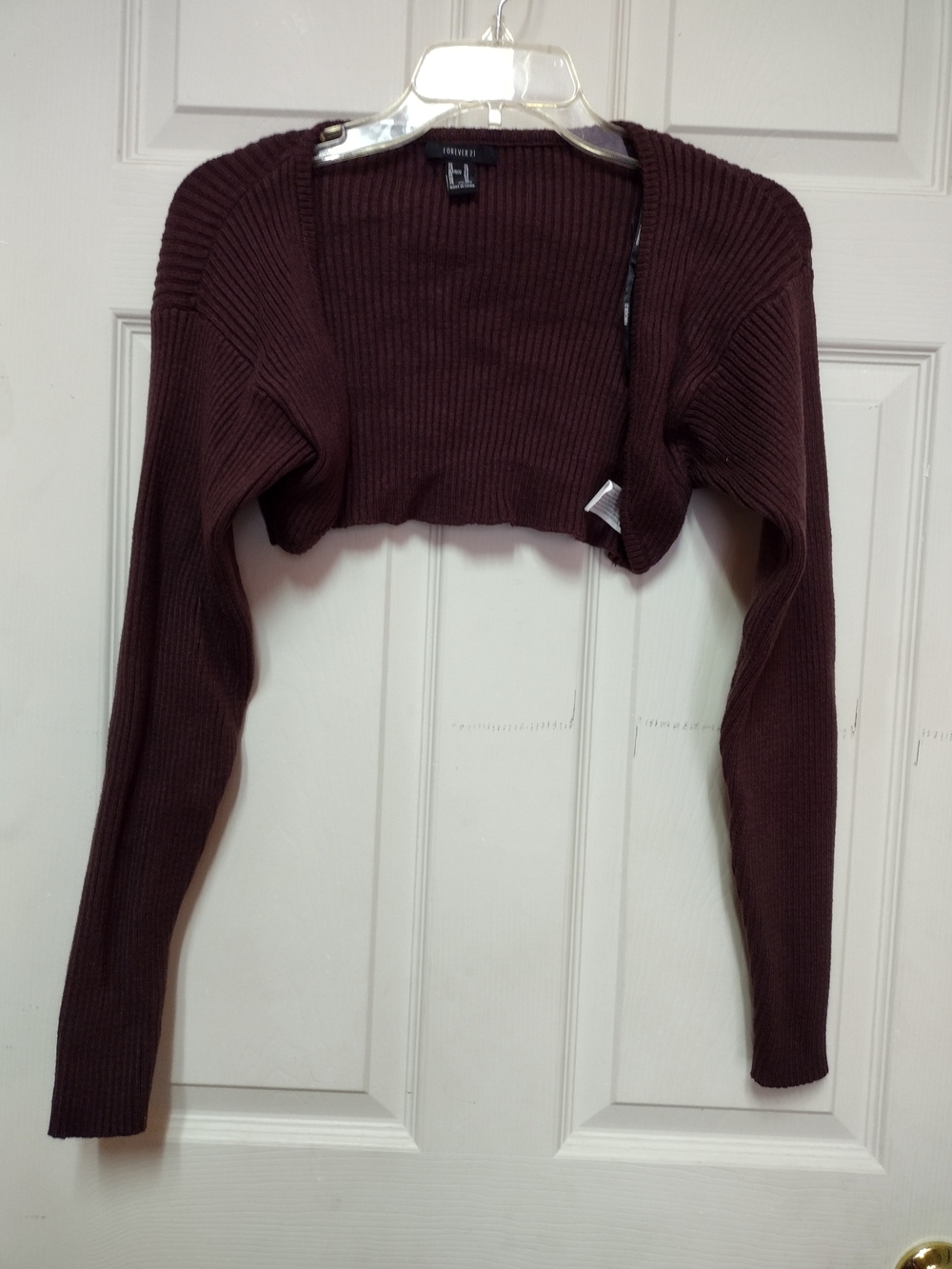 Forever 21 Cropped Ribbed Sweater in Burgundy Size Medium Like New